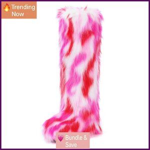 Faux Fur Suede Knee-High Winter Boots Plush Warm Flat Shoes